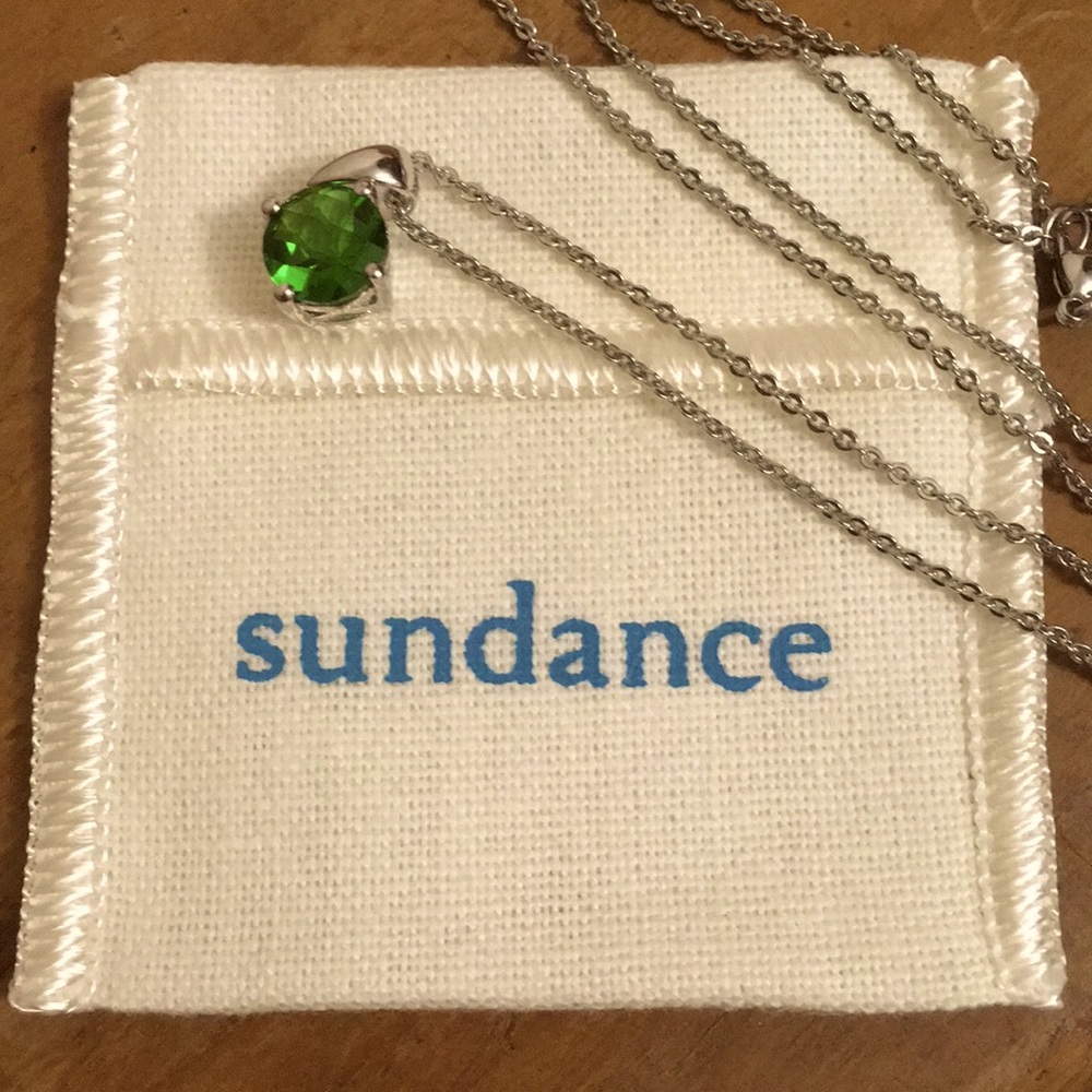 Silver necklace with green stone pendant